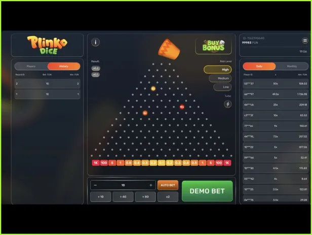 Plinko Würfelfeldstruktur und Multiplikatoranordnung
