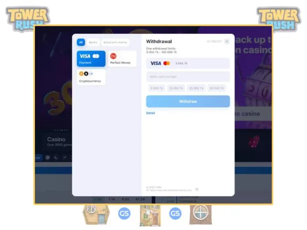 Wie man eine Einzahlung für Tower Rush Galaxsys bei 1win macht