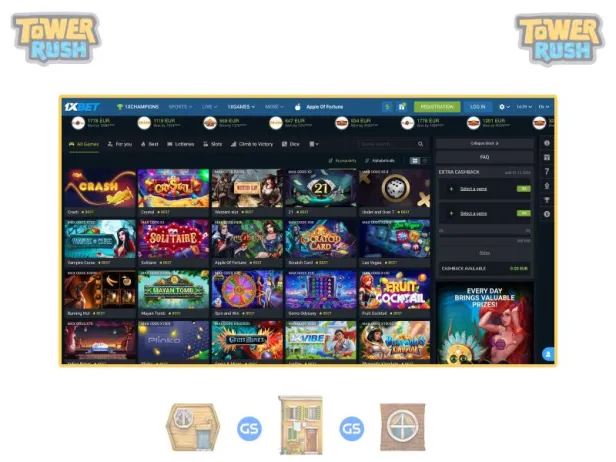 Wie man den Tower Rush Spielautomaten bei 1xBet spielt
