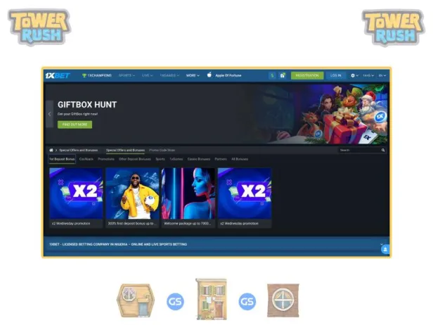 Boni und Promotionen für Tower Rush-Spieler bei 1xBet Casino