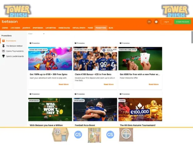 Boni und Aktionen für Tower Rush-Spieler im Betsson Casino