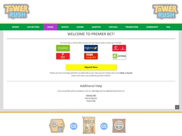 Wie man eine Einzahlung für Tower Rush Galaxsys bei PremierBet vornimmt