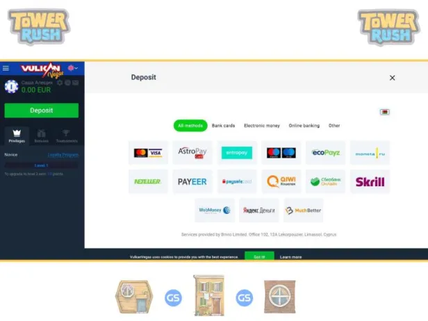 Wie man eine Einzahlung für Tower Rush Galaxsys bei VulkanVegas macht