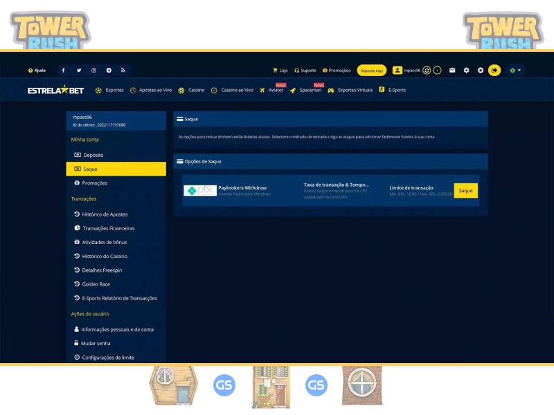 Comment faire un dépôt pour Tower Rush Galaxsys à EstrelaBet