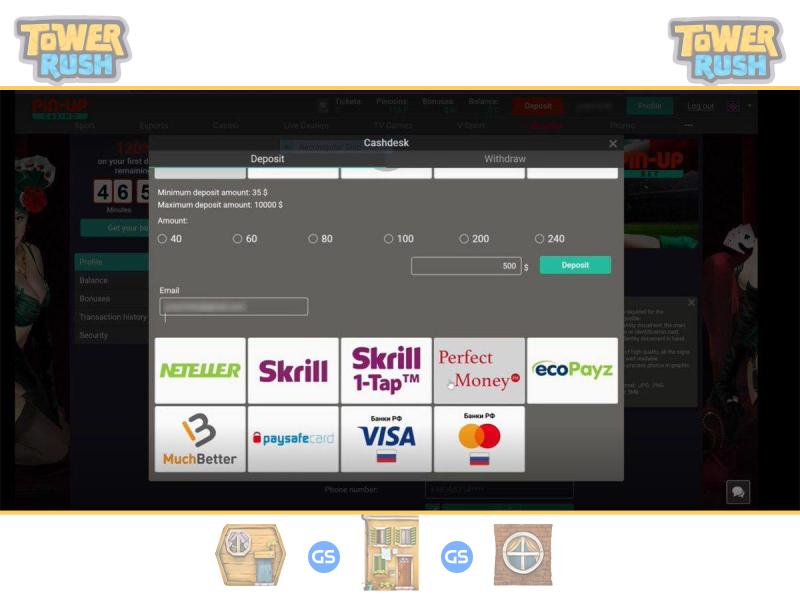 Cómo hacer un depósito para Tower Rush Galaxsys en PinUp
