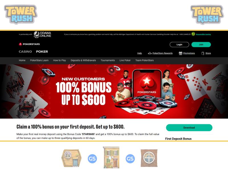 Bonuses and promotions for Tower Rush gamblers at PokerStars Casino