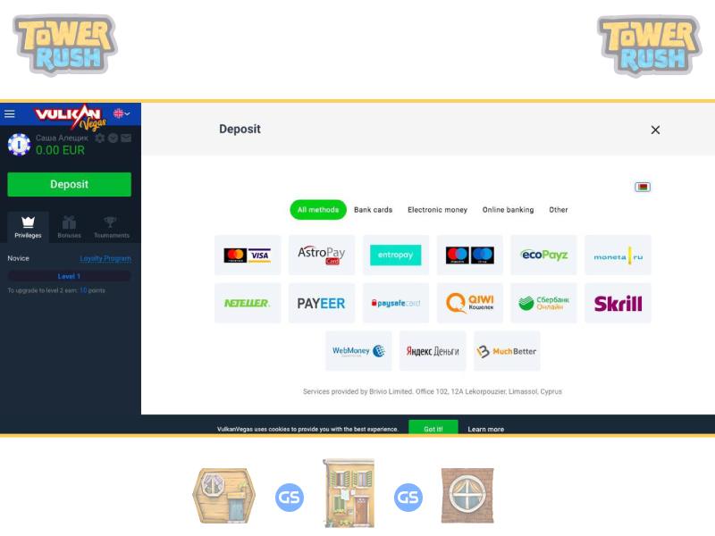 Comment faire un dépôt pour Tower Rush Galaxsys à VulkanVegas